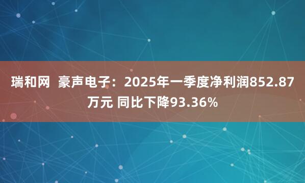 瑞和网  豪声电子：2025年一季度净利润852.87万元 同比下降93.36%
